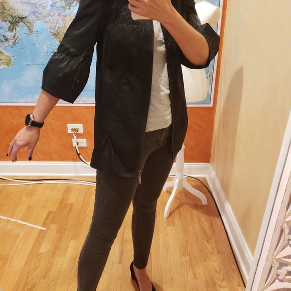 Kensie Black Satin Collared Jacket - Picture 8 of 12